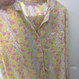 Victoria’s Secret Floral Pajama Set Yellow Pink 100% Cotton Size XS